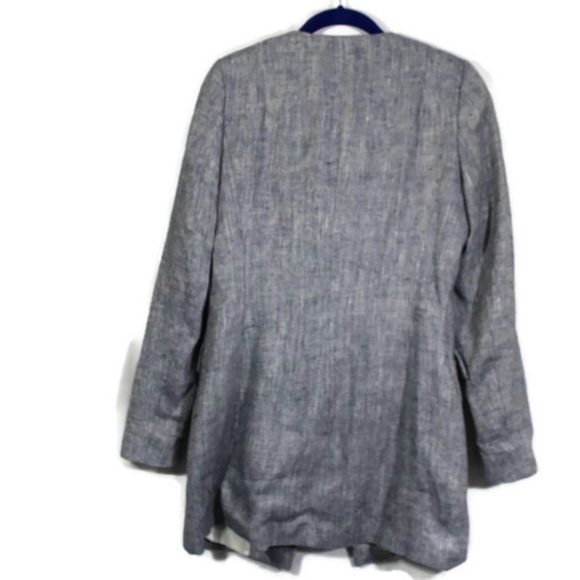 Zara Basics Collection Crossover Blue Textured Tweed Linen Jacket Blazer Medium - Picture 7 of 11